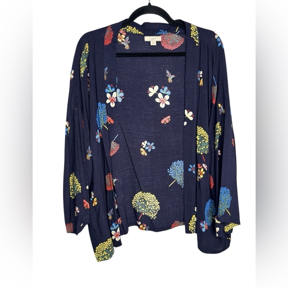 Loft Hummingbird Floral Lightweight Open Front Oversized Flowy Top Size XS/S